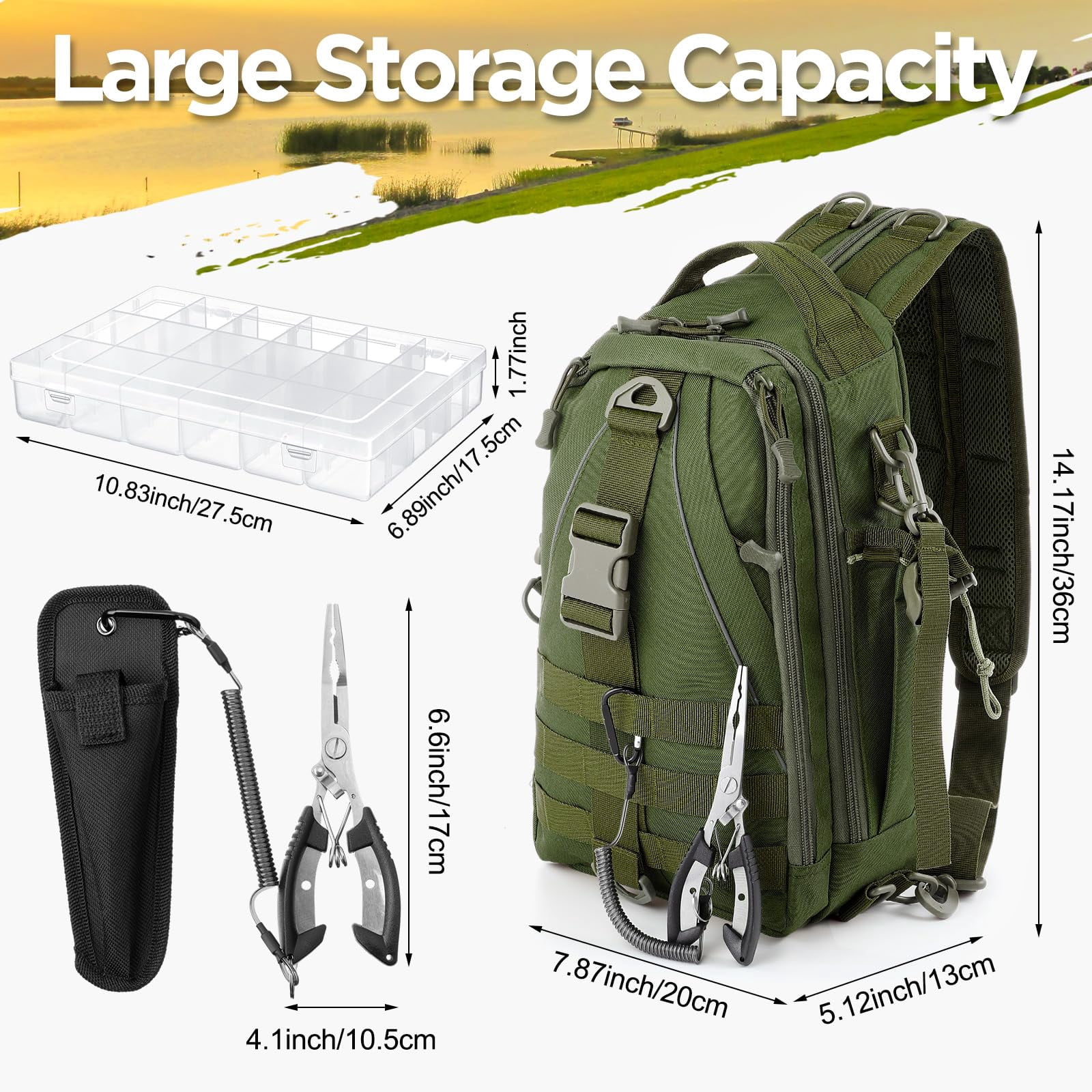 85 Fishing Backpack With Tackle Boxes  Sling Bag Rod Holder Fish Lures Kit And Pliers Set Easter Gift Basket For Men Women