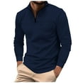 thumbnail image 2 of DDAPJ pyju Mens Quarter Zip Polos Shirt Waffle Knit Pullover Tops Business Casual Long Sleeve Stand Collar Shirt Solid Textured Shirts with Chest Pocket 90% off Clearance Sale Navy L, 2 of 6