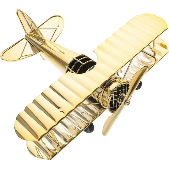 Vintage Metal Airplane Model Retro Iron Aircraft Glider Biplane Kids Air Plane Toys for Photo Props Office Bedroom Home Desktop Decoration Golden