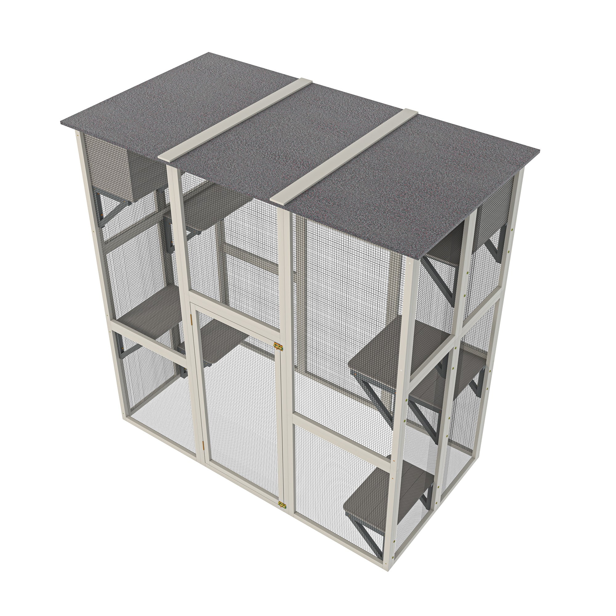 Catio Outdoor Cat Enclosure, Large Wood Cat House for Multiple Cats, Walk in Kitty Cage with 6 Platforms & 2 Resting Boxes, Outdoor Cat Shelter Enclosure with Waterproof Roof