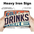 thumbnail image 3 of Letrero de hojalata con la frase "Bebidas frías aquí", letreros de hojalata de metal para tienda de bebidas frías, letreros de hierro vintage, póster divertido para arte de pared, placa de metal para, 3 of 8
