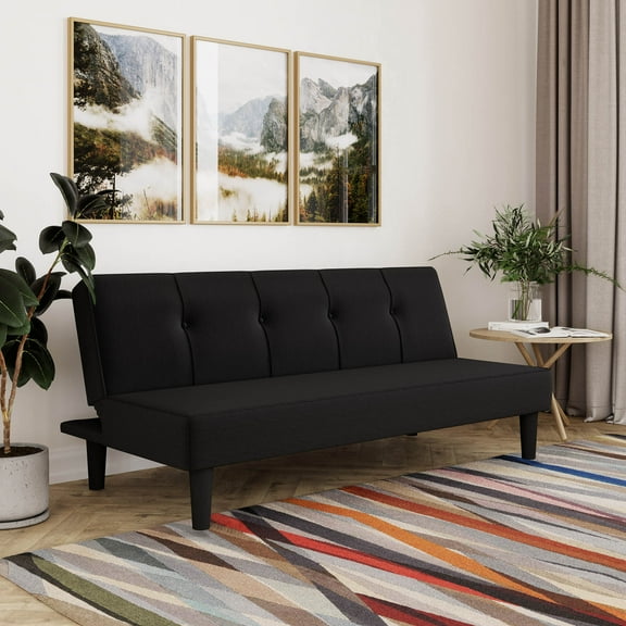 Serta Langston Modern Futon with Black Legs, Black Fabric