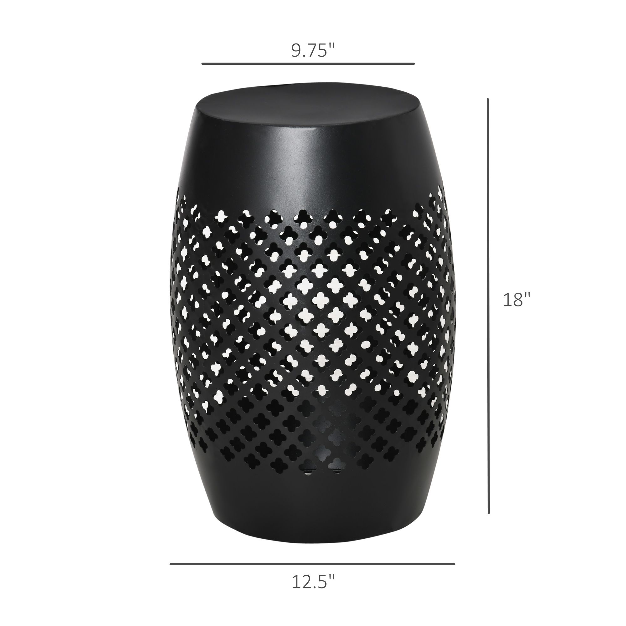 12.5" Steel Outdoor Side Table, Round Hollow Drum Patio End Table, Accent Table for Indoor and Outdoor, Black