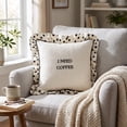 thumbnail image 3 of MYUNNIL White Embroideried Stripe Throw Pillow, 14 x 14" Soft Detachable " I NEED COFFEE " Pattern Cotton Square Cushion with Wave Edge Design, Romantic Double Print Home Supply for Sofa Bed, 3 of 9