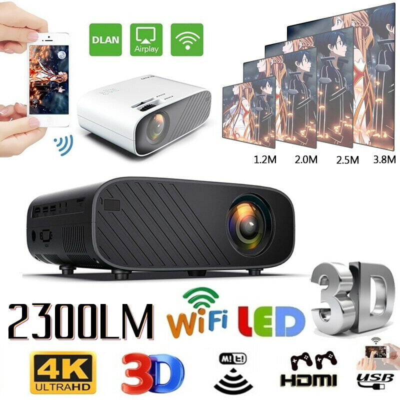 Mini Projector LED Home Office Projection 1080P WiFi Connection USB HD Port with Remote Controller Tripod 