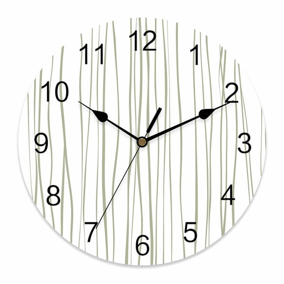Wall Clock Sage Green White Lines Clocks PVC Silent Non-Ticking Battery Operated Decorative Abstract Art Round Clock for Home Living Room Kitchen Bedroom Office School Wall Decor 10 Inch