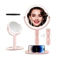 thumbnail image 1 of Espejo de maquillaje MIYADIVA con aumento de 30 aumentos con luz de 80 LED, color rosa, 1 of 8