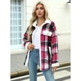thumbnail image 6 of Womens Fall Fashion Flannel Shackets Plaid Button Down Jacket Casual Long Sleeve Fleece Shirt with Pockets Red S, 6 of 8