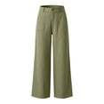 thumbnail image 5 of Womens Wide Leg Linen Pants Summer Beach High Waisted Cropped Flowy Pants Dressy Casual Beach Pants with Pockets(Green,M), 5 of 5