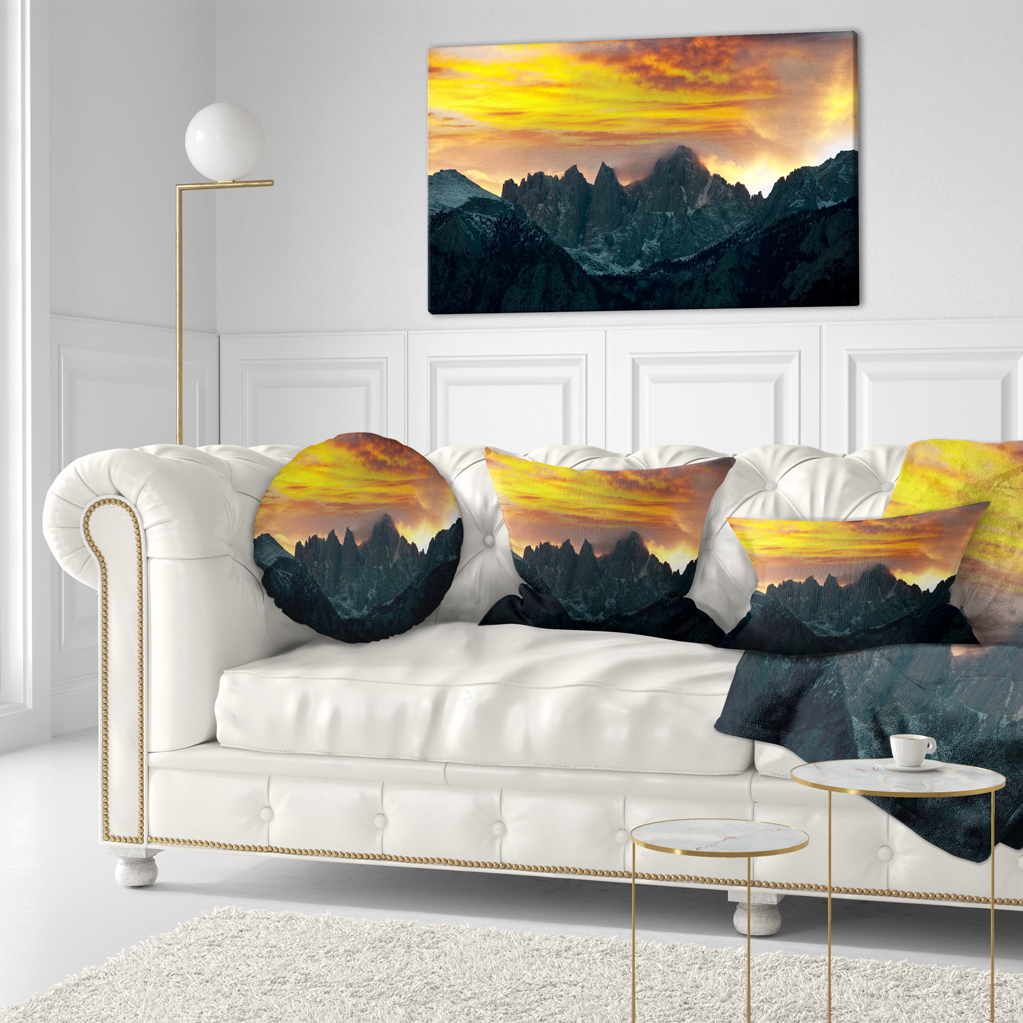 Designart Whitney Mountains under Cloudy Sky - Landscape Printed Throw Pillow - 12x20