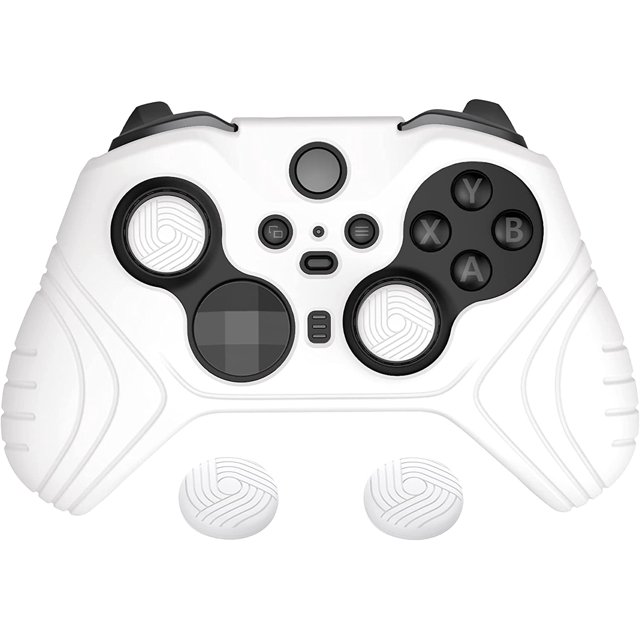 FZC-PlayVital Samurai Edition Anti Slip Silicone Case Cover for Xbox Elite Wireless Controller Series 2 Core, Ergonomic Soft Rubber Skin Protector for Xbox Elite Series 2 with Thumb Grip Caps - White