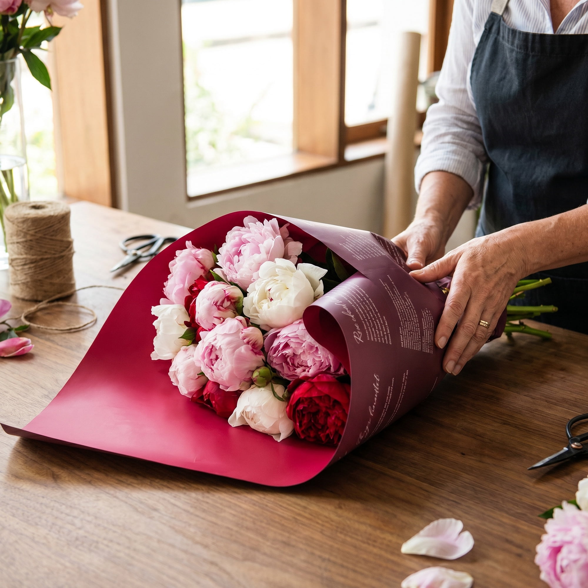 Unique Bargains Waterproof Gift Wrap Paper for Bouquets and Gifts Red 22.4"x 22.4"