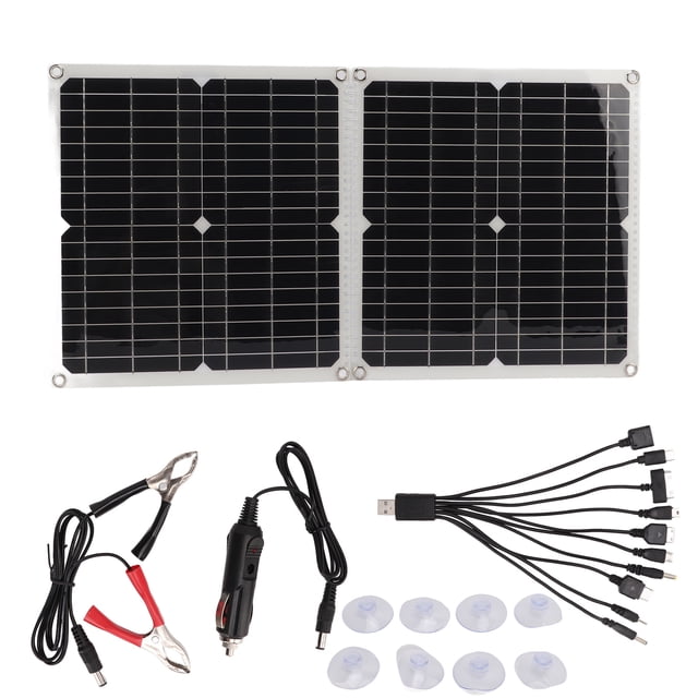 Panel solar monocristalino USB plegable de 50 W para exteriores, ideal para cargar teléfonos móviles y portátiles.