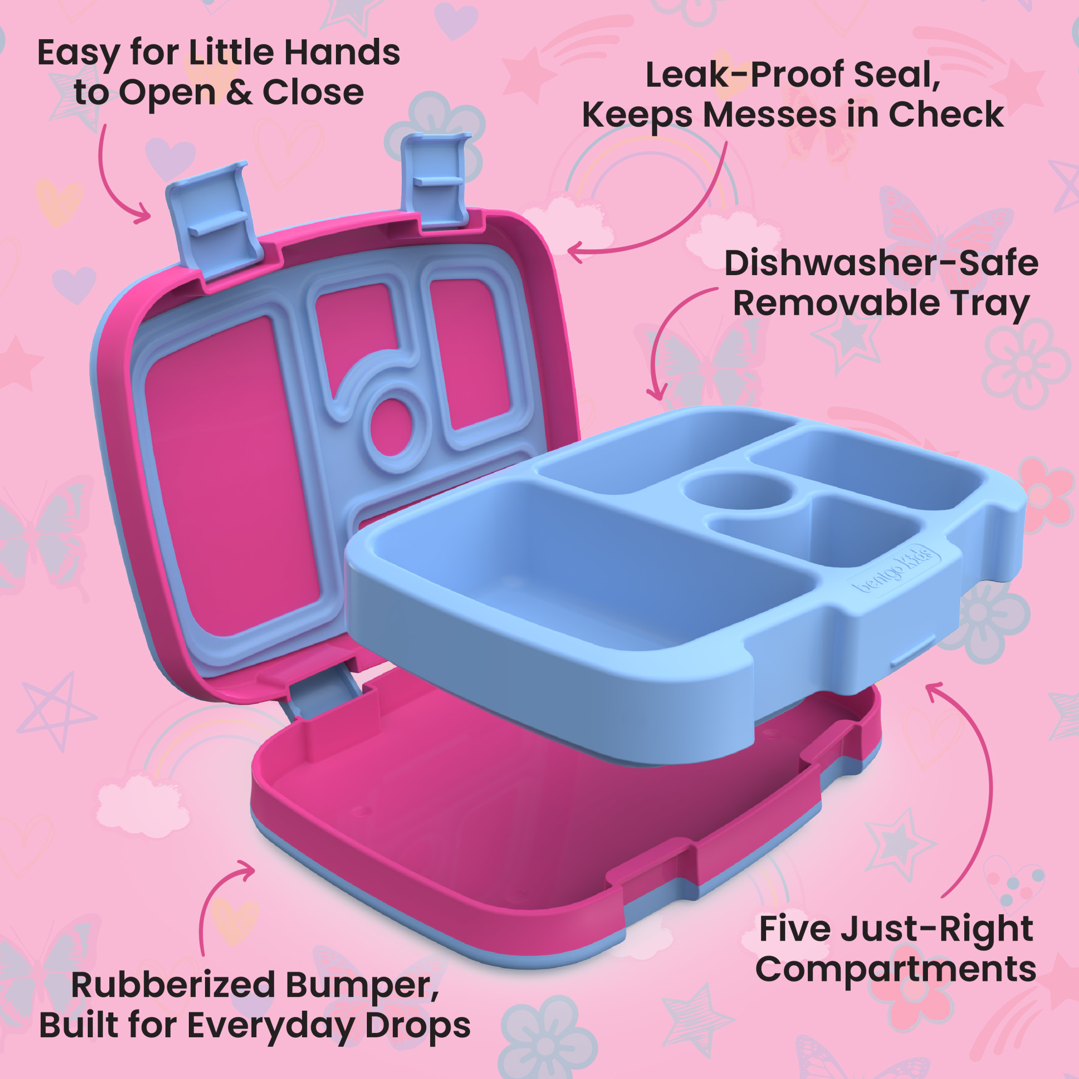 Bentgo Kids Prints Bento Lunch Box, Rainbows and Butterflies photo 2