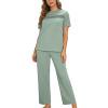 Lounge Sets for Women Crewneck Short Sleeve Basic Tees and Straight Leg Pants Solid Color Stretchy Comfort 2 Piece Outfits S-2XL