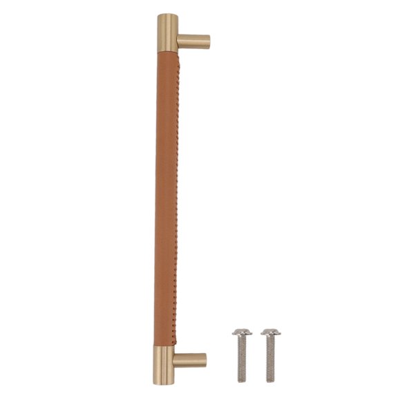 Light Luxury Cabinet Door Handles, 8.8in Hole Pitch, Brass  Leather, Includes Screws