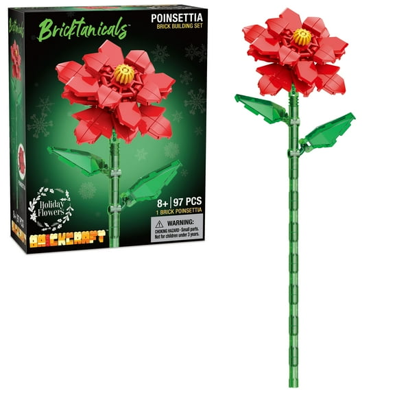 Brickcraft Bricktanicals Poinsettia Brick Building Kit (97-Plastic Piece Set), DIY Building Kit, Christmas Décor, Holiday Gift Idea for Flower Lovers