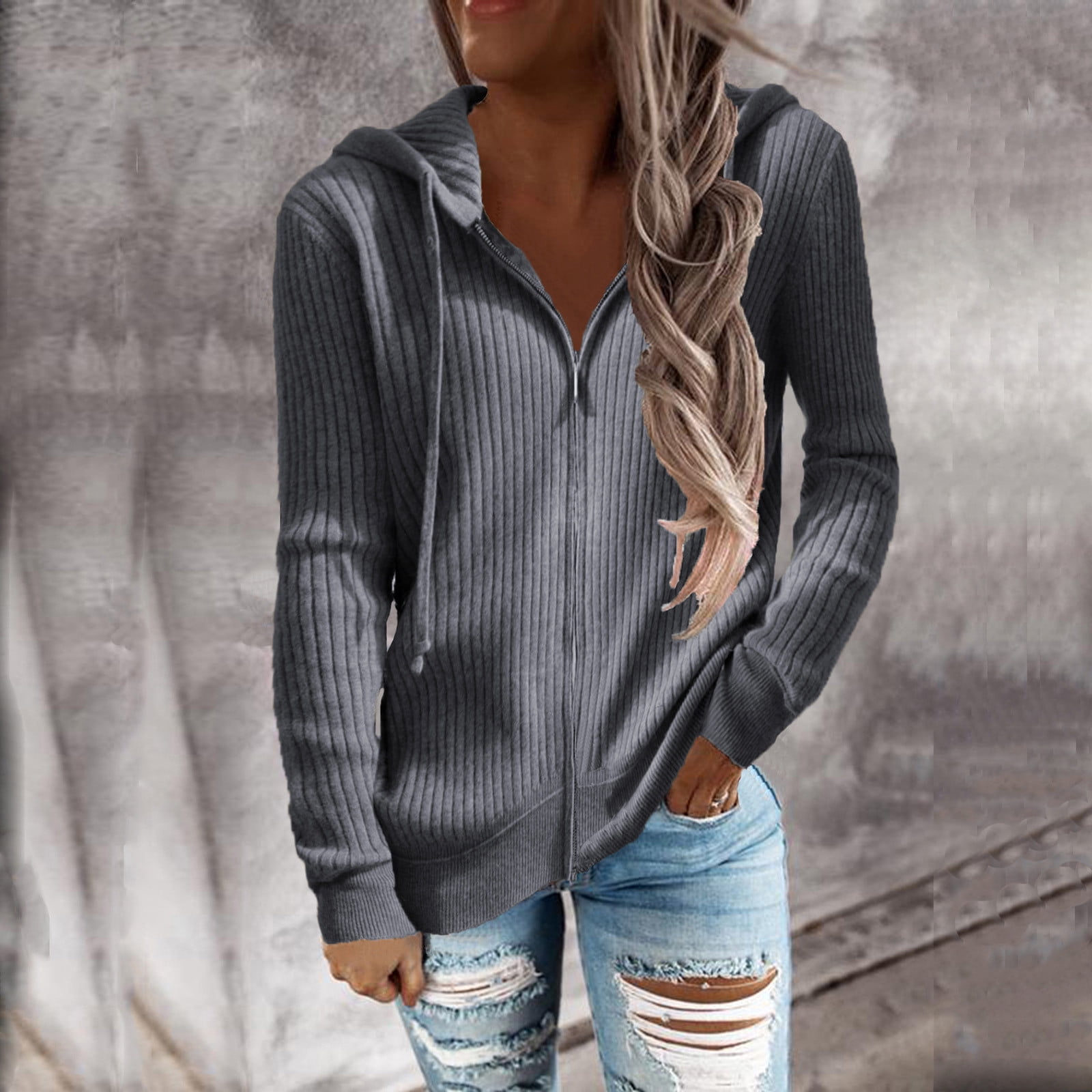 Farysays Women's 2022 Casual Hoodies V Neck Lace Up Criss Cross Long Sleeve Drawstring Pullover Sweatshirts Tops