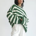 thumbnail image 4 of Suéter casual de punto de manga larga a rayas con cuello descubierto y suelto de estilo europeo y americano para otoño e invierno para mujer, 4 of 6