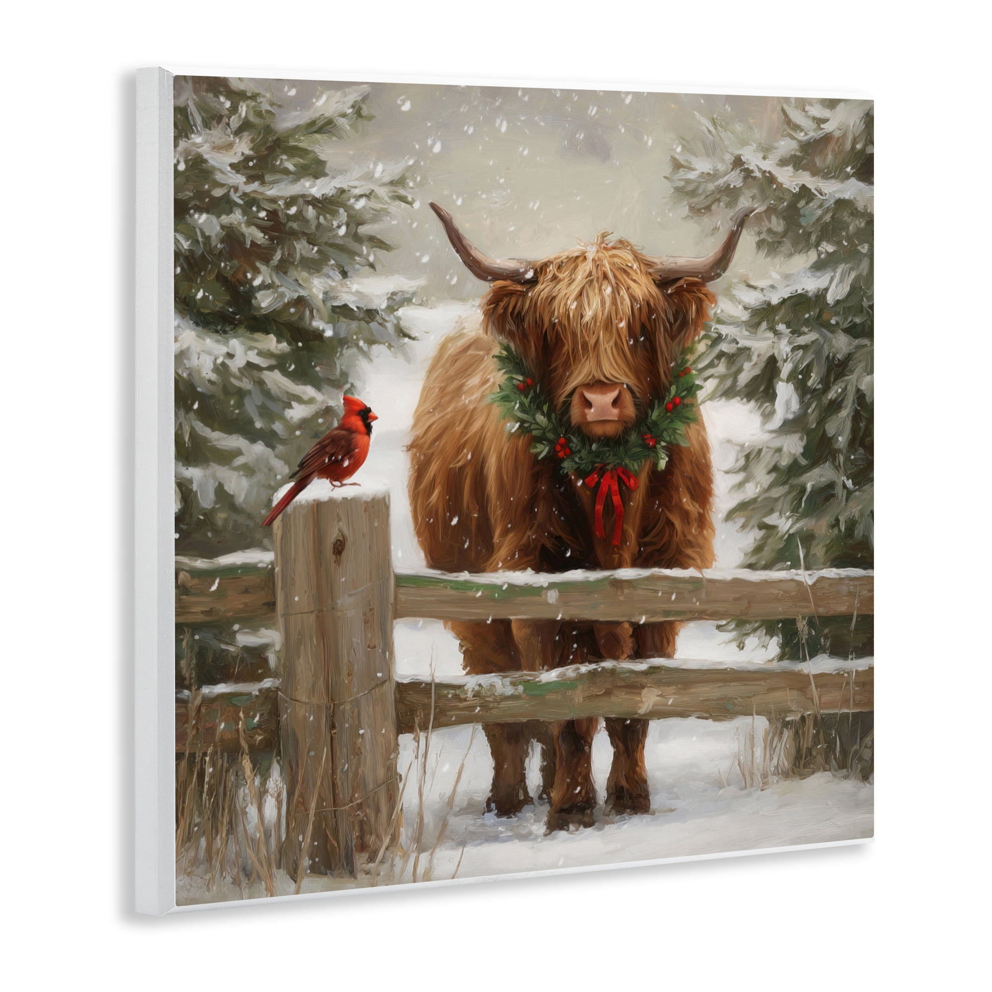 Stupell Industries Christmas Cow & Cardinal Wall Plaque Art, design by Tina LeCour