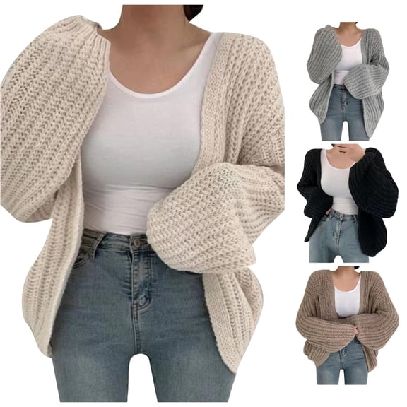 Trendfront Womens Knit Cardigan Sweater Long Sleeve Open Front Oversized Loose Fit Cozy Casual Layering Jacket Outerwear