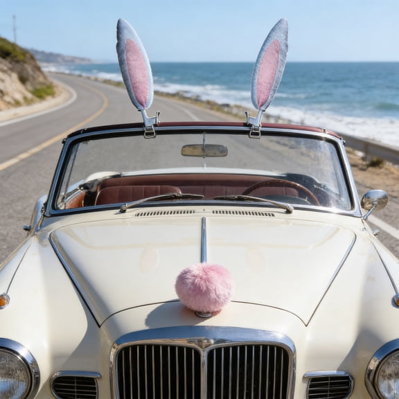 Easter 3-in-1 Bunny Nose, Ears and Tail Car Easter Decorations Set, Festive Rabbit-Themed Accessories for Car Door Handles and Exteriors, Cute Holiday Decor that Adds Easter Cheer, 16*4in, Pink