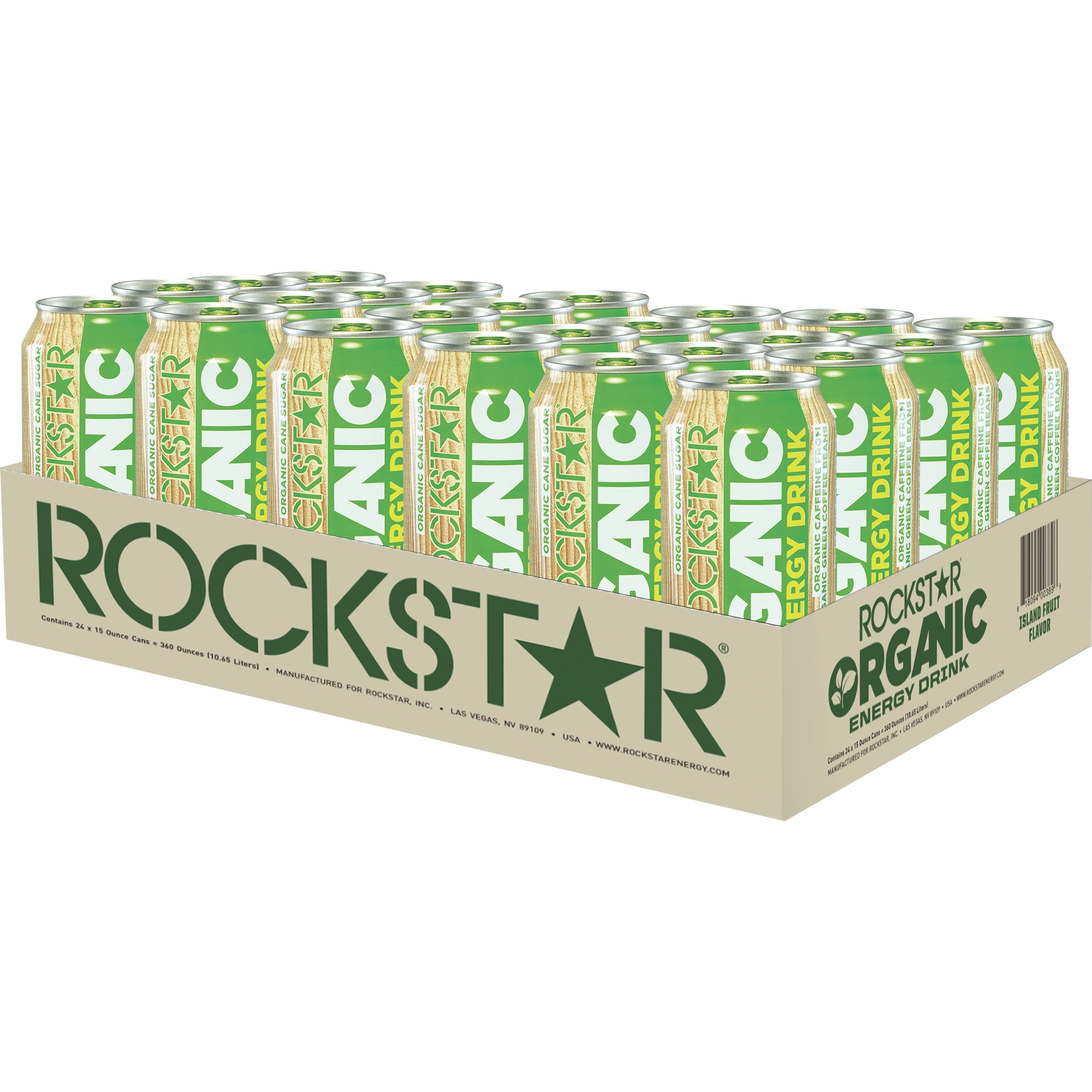 (24 Cans) Rockstar Organic Energy Drink, Island Fruit Flavor, 16 fl oz