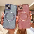 thumbnail image 4 of Compatible with iPhone 15 Magnetic Glitter Case, Luxury Plating Cute Bling Clear Phone Case, Compatible with MagSafe for Women Girls with Camera Protector Back Cover - Pink, 4 of 11