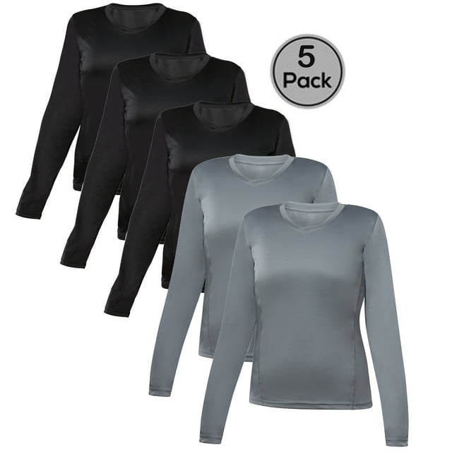 Blank Activewear Lot de 5 T-Shirts à Manches Longues pour Femmes, Tissu de Performance à Séchage Rapide