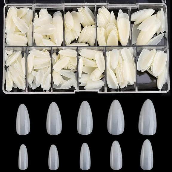 Almond Shaped Acrylic Nail Tips - 500pcs False Nails Tips Full Cover Nails with Case for DIY Nail Art, 10 Sizes