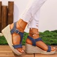 thumbnail image 2 of Xfvqtps Espadrilles Wedges for Women T-Strap Open Toe Adjustable Buckle Strap Denim Blue Non Slip Breathable Summer Espadrilles for Women Blue, 2 of 9