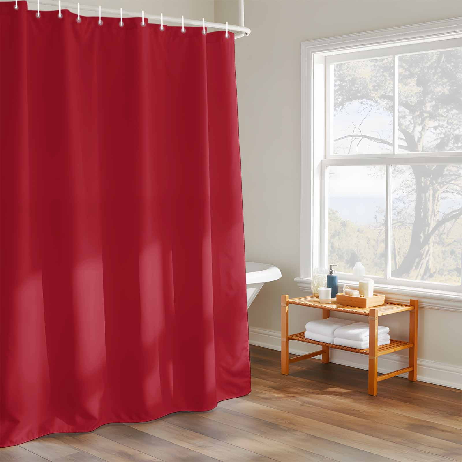 Red Shower Curtain, Solid Color Waterproof Shower Curtain Set with 12 Hooks Lightweight Bath Curtains Fabric Bathroom Decor 72x72 Inches