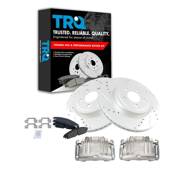 TRQ Front Brake Calipers Ceramic Pads Drilled Rotors Fits 300 Challenger Charger BKA26084 Fits select: 2005-2006 CHRYSLER 300C, 2006-2011 DODGE CHARGER