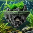 thumbnail image 4 of Floating Aquarium Rock Cave Ornament, 6.3x7.1in Artificial Moss Floating Stone Fish Tank Decor with Simulated Green Plants, 4 of 7