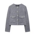 thumbnail image 2 of HH TRAF Otoño Moda Mujer Cuello Redondo Un Solo Pecho Bolsillo Decorado Sólido Slim Chaqueta Mujer Calle Manga Larga Abrigo Corto Mujer, 2 of 5