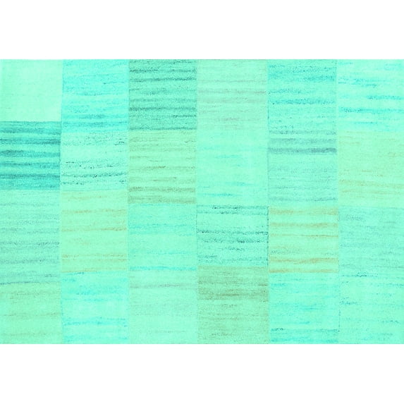 Ahgly Company Machine Washable Indoor Rectangle Solid Turquoise Blue Modern Area Rugs, 2' x 4'