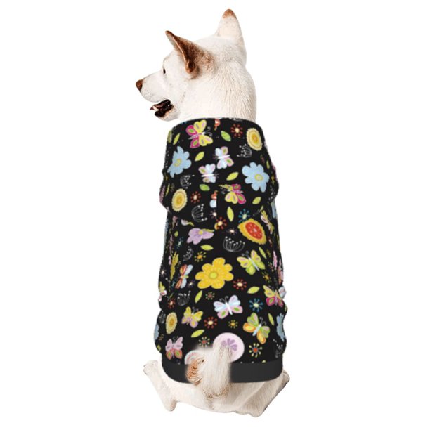 Fotbe Flower Butterfly Sudadera con Estampado para Perros Pequeños – Suéter con Capucha para Mascotas, Tela Suave de Forro Polar con Bolsillo-X-Large