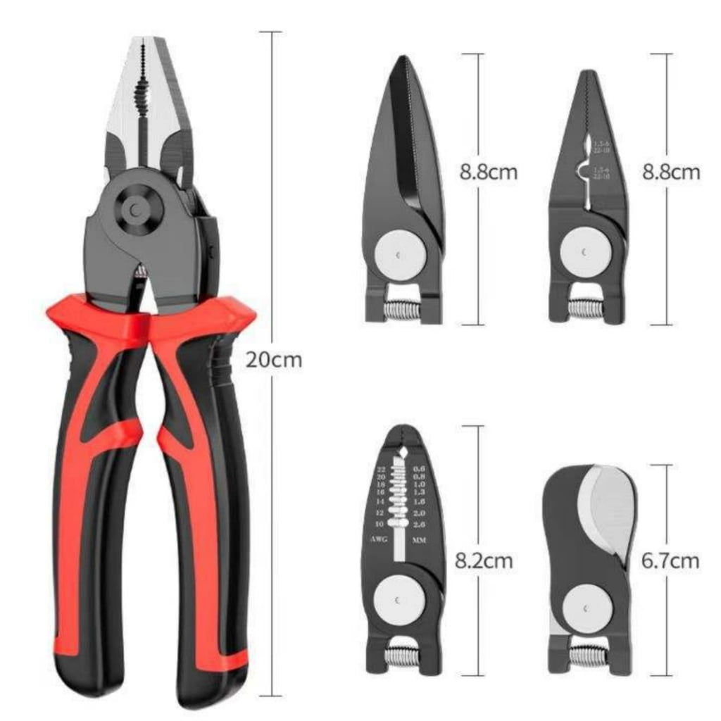 JZROCKER 5 in 1 Multifunctional Replaceable Electrician Pliers Wire Cutting Needle Nosed Pliers Plier Special Tool Electrician