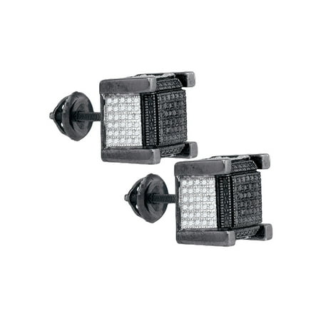 Cube Sterling Silver Earrings - Sterling Silver Mens Round Black Color Enhanced Diamond 3D Cube Stud Earrings 1/10 Cttw