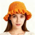 thumbnail image 2 of MEICHEN Trendy Unisex Bucket Hat Handmade Crochet Ruffled Wool Hat Fashionable Colorful Wide Brimmed Hat Unisex Hat with Flounced Edge Fall Fashion Must Have Orange, 2 of 4