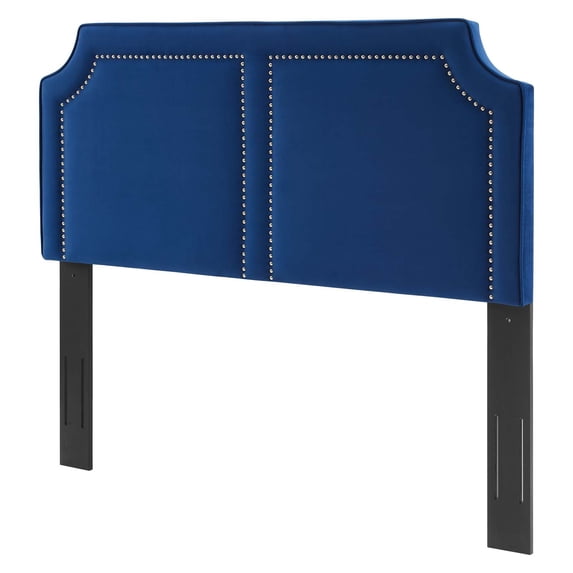 Headboard, Nailhead, Full Queen Size, Blue Navy, Velvet, Modern Contemporary, Mid Century Bedroom Master Guest Suite Room