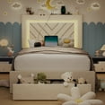 thumbnail image 5 of NHIXSOM Twin Upholstered Platform Bed Frame with LED Lights and Storage, Velvet Adjustable Headboard, Off White, 5 of 8