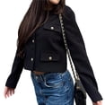 thumbnail image 1 of Blazer Corto para Mujer, Ajustado, Abierto, con Cuello Redondo, Larga, Informal, para Oficina y Trabajo, con Bolsillos. Negro M, 1 of 10