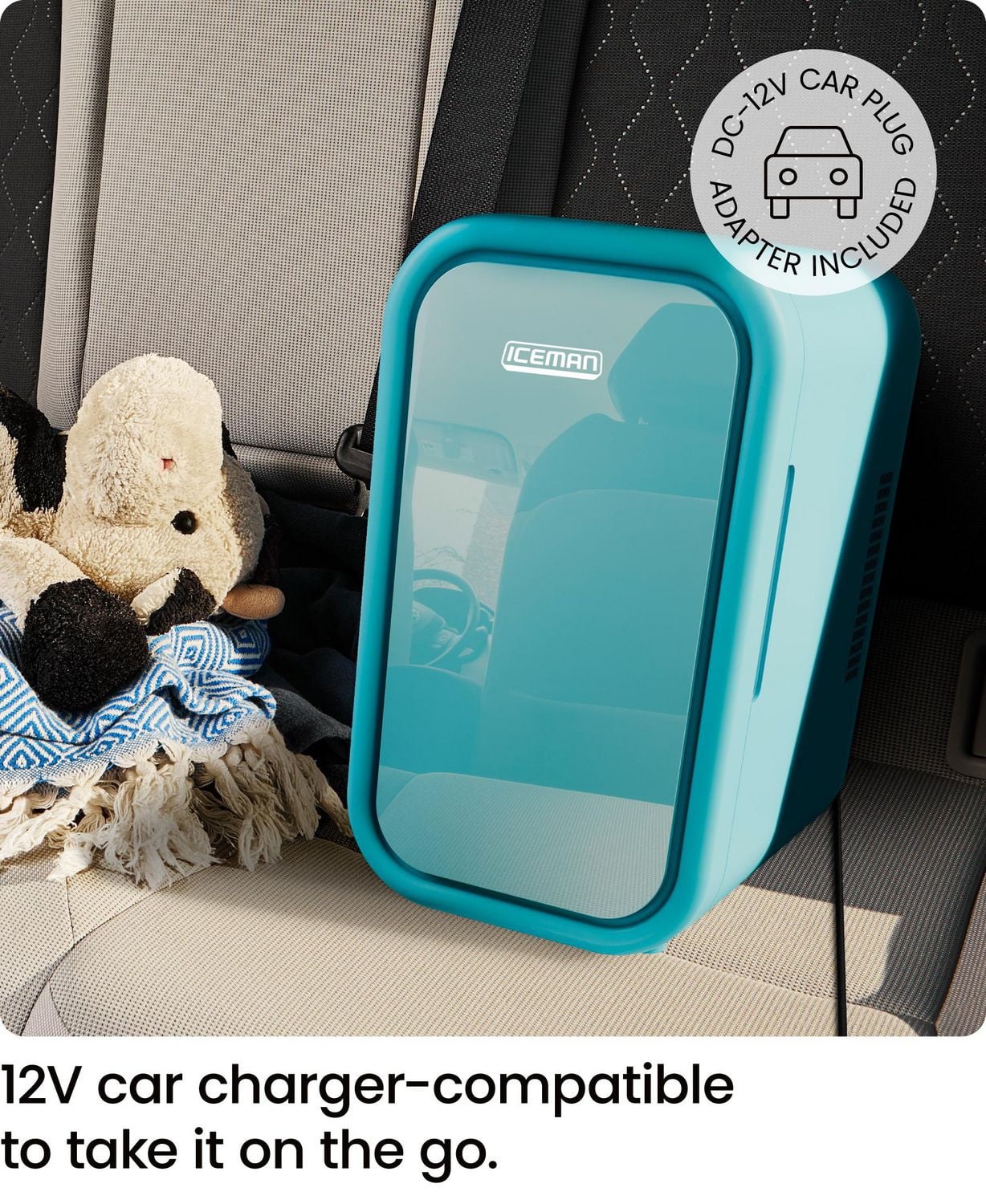 ICEMAN Portable Mini Fridge w/ 8 355 ml (12oz) Can Capacity, Cools and Heats, Car Plug Included - Blue, New