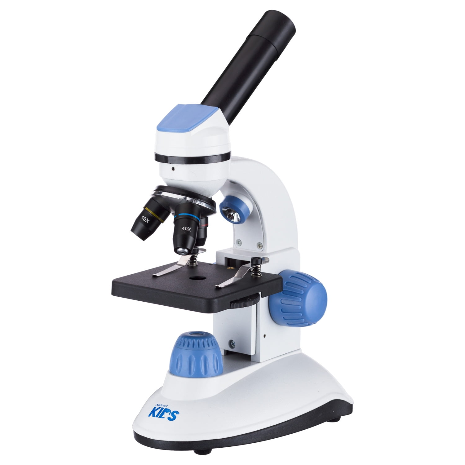AMSCOPE-Kids M50C-B14-WM 40X-1000X Dual Illumination Microscope with Slide Prep Kit and Book Blue