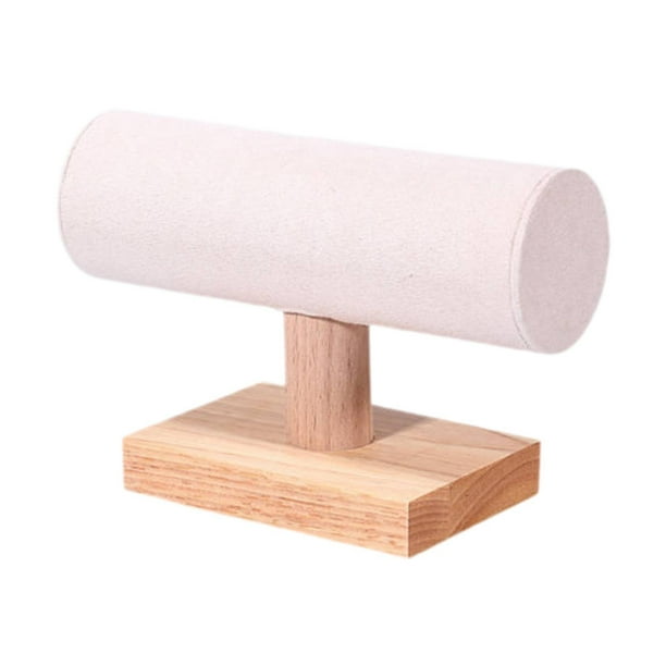 Soporte para pulseras Organizador de pulseras Base de madera Estante de almacenamiento de joyas de escritorio para Beige
