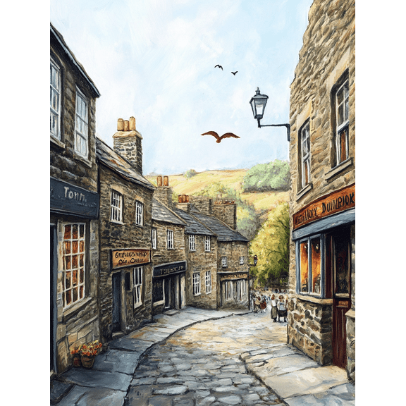 Cobblestone Street Canvas Art Print/Painting，Suitable for Living Room，Bedroom，Office，Hallway and Kitchen Decoration.