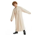 thumbnail image 6 of ANINEO Boy's Arab Solid Color Thobe Long Sleeve Kaftan Embroidered Robe Arabic Abaya Thobe, 6 of 7