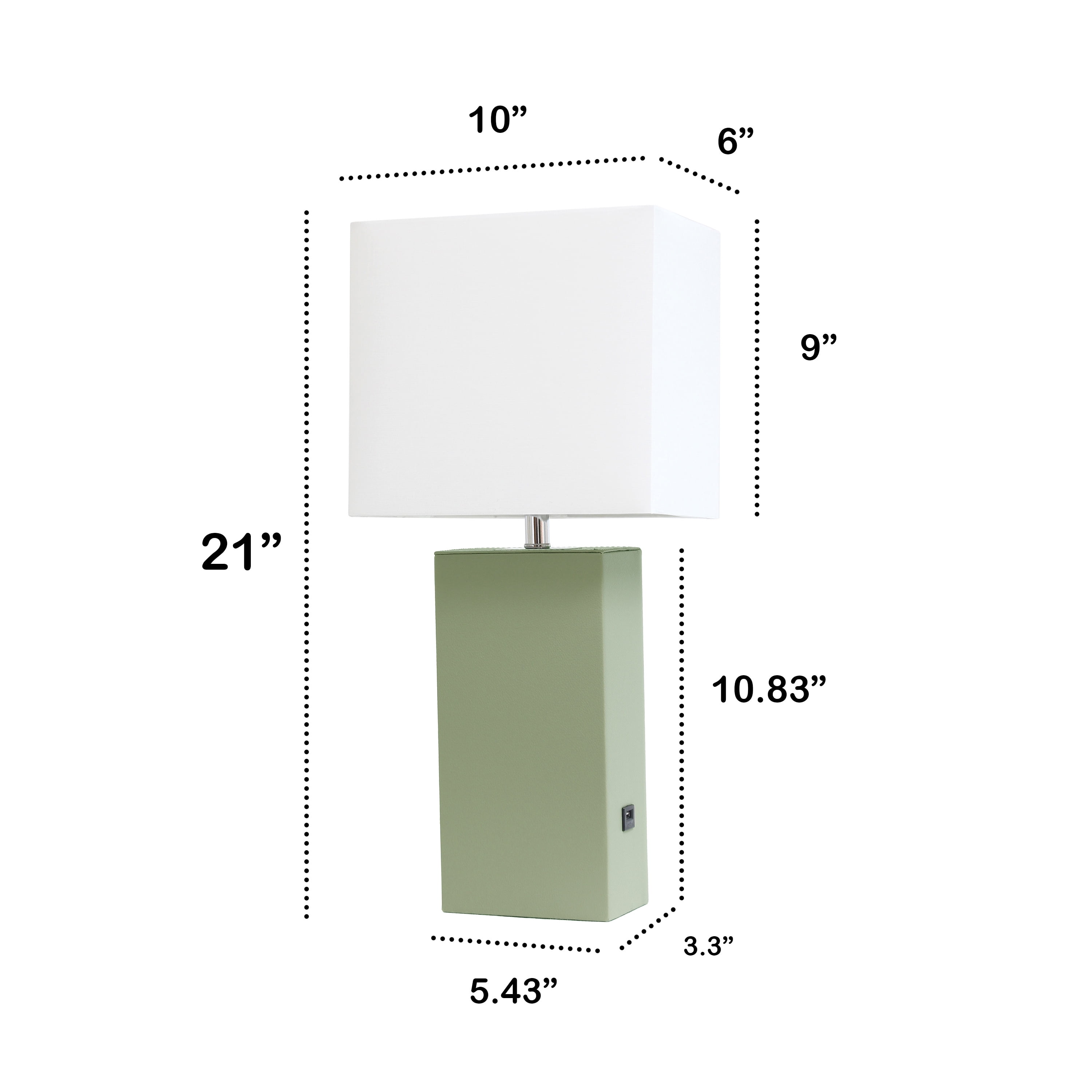 Lalia Home 21" Leather Modern Bedside Table Lamp with USB Port and LED Bulb, Sage Green