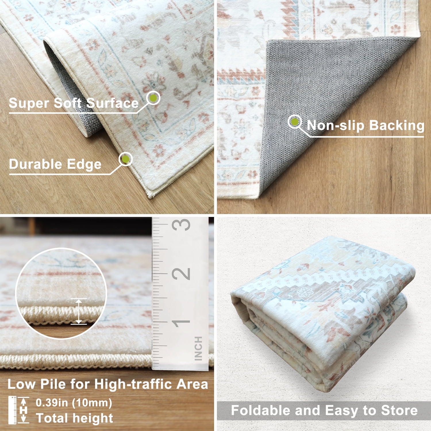 METSAVAIM 5x7 Area Rug - Ultra Soft Vintage Pattern Area Rug for Bedroom, Living Room & Office | Non-Slip Machine Washable Rugs, Ideal for Indoor & Outdoor Use